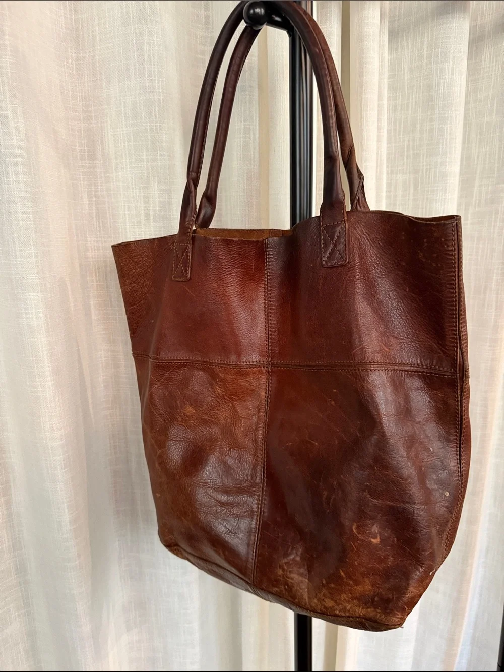 Beautifully Broken In Vintage Brown Leather Tote